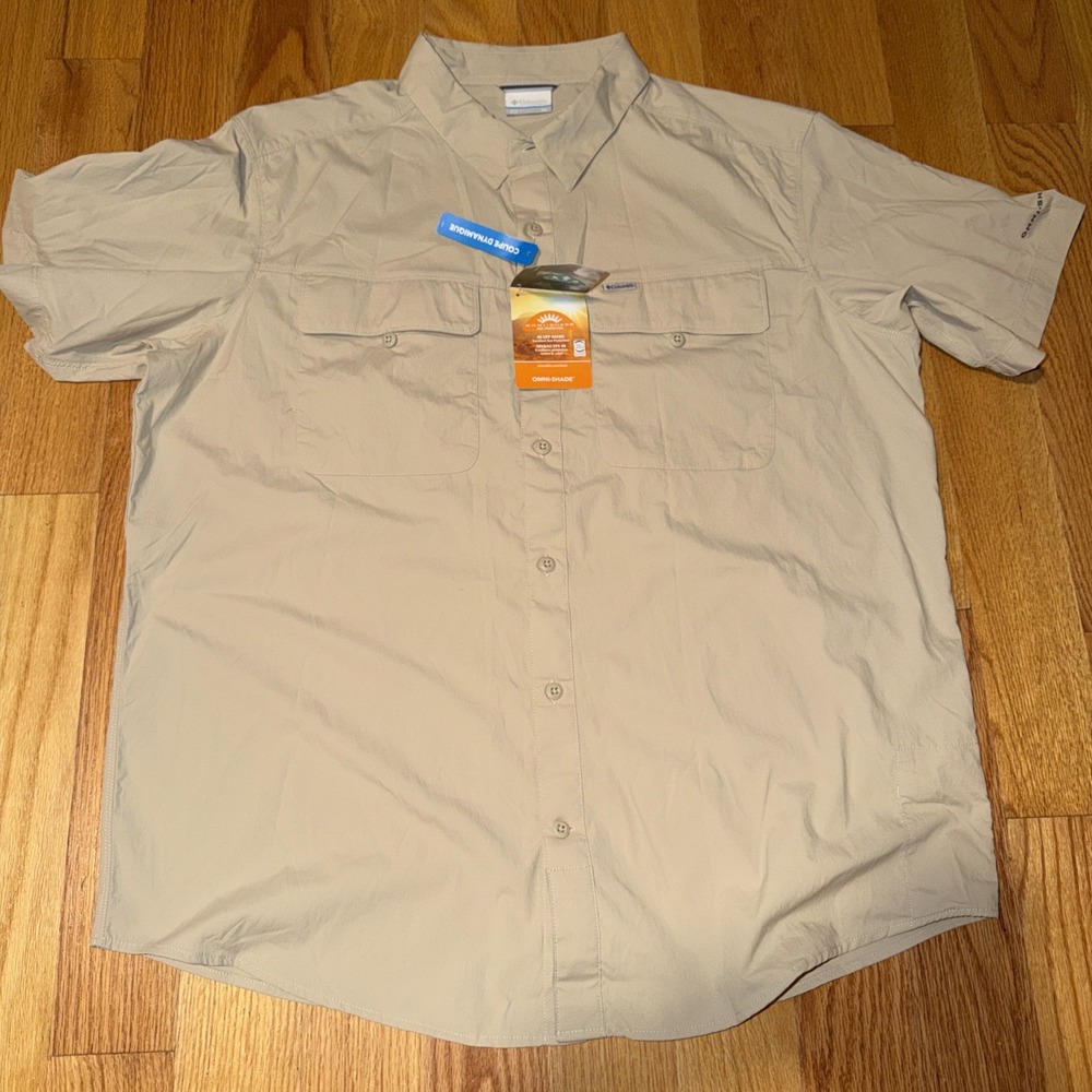 Columbia Men's Beige Shirt Yoncalla FS Short Sleeve Size XL